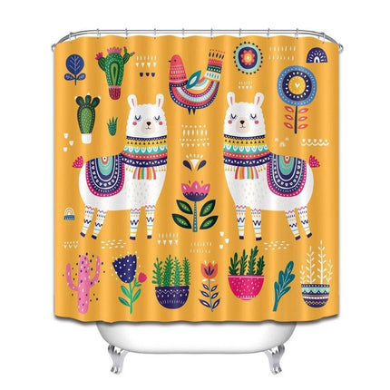 Farverigt badeforhæng med lama motiv