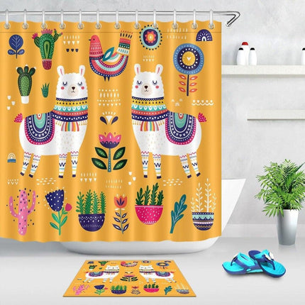 Farverigt badeforhæng med lama motiv