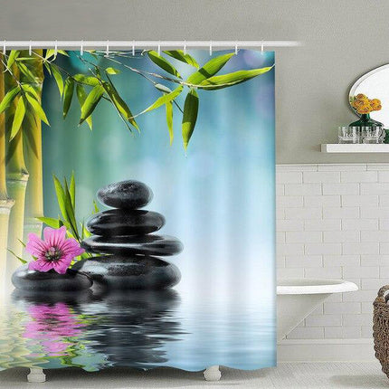 Badeforhæng med zen sten og bambus
