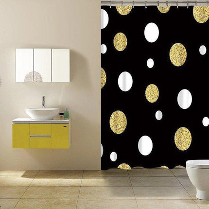 Sort badeforhæng med guld glitter prikker