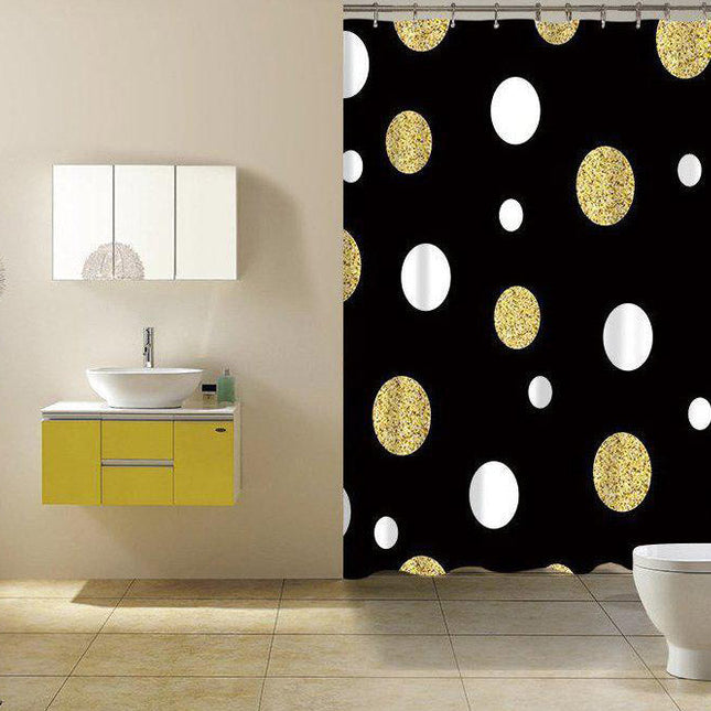 Sort badeforhæng med guld glitter prikker