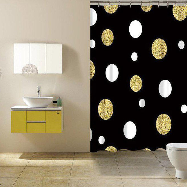 Sort badeforhæng med guld glitter prikker