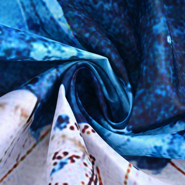 Blåt badeforhæng med blæksprutte og kort