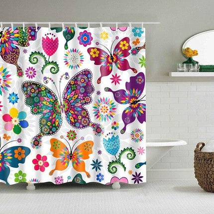 Badeforhæng med farverige sommerfugle mønster