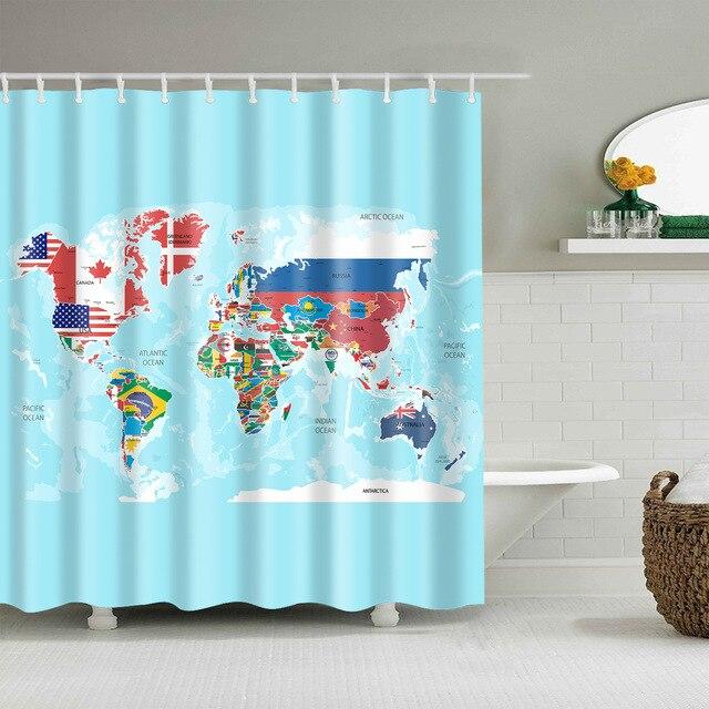Badeforhæng med verdenskort og flag