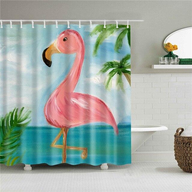 Badeforhæng med maleri af flamingo