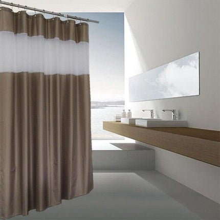 Vaskbart polyester badeforhæng i brun/hvid