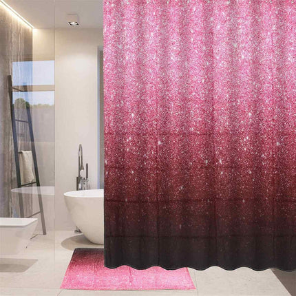 Badeforhæng med pudderrosa glitter effekt
