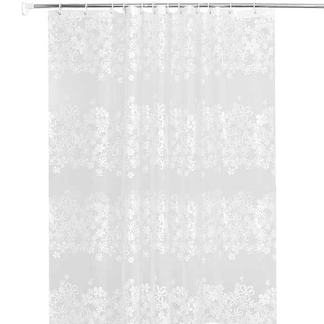 Semi-transparent badeforhæng med hvidt blomstermønster