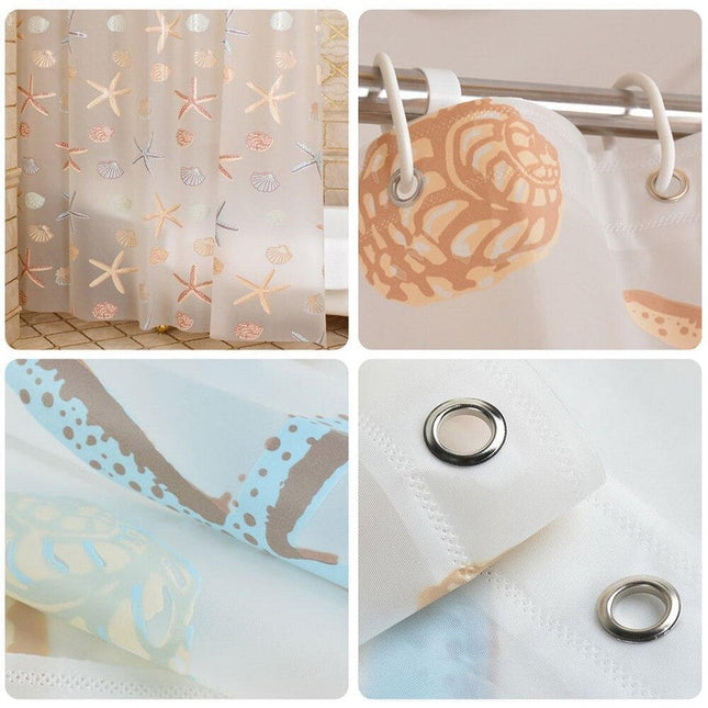 Gennemsigtigt badeforhæng med muslingeskaller