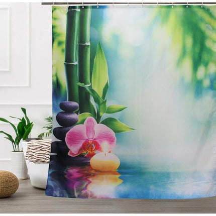 Badeforhæng med zen motiv og bambus